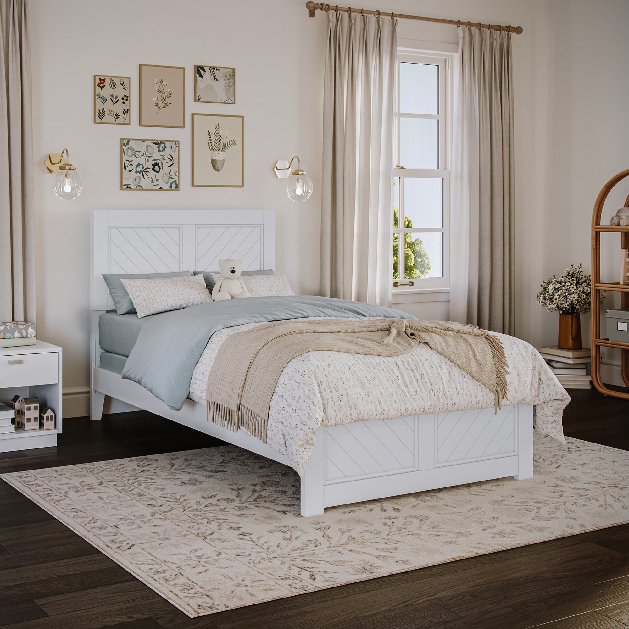 AFI Canyon White Solid Wood Foundation Bed Frame with Matching Footboard, Twin