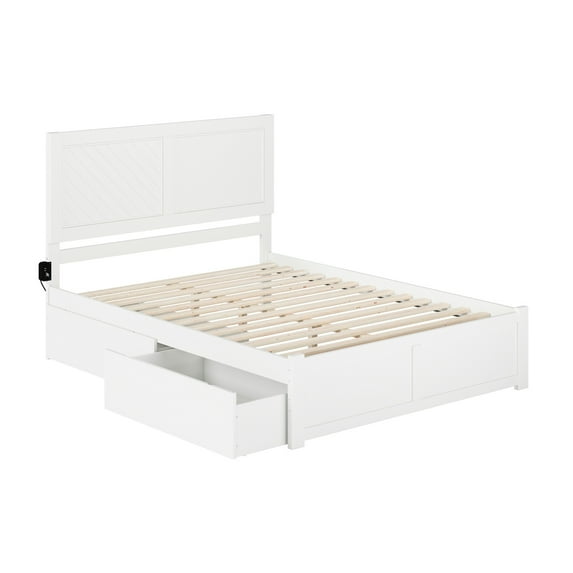 AFI Canyon Wood King Size Platform Bed with 2 Storage Drawers in White