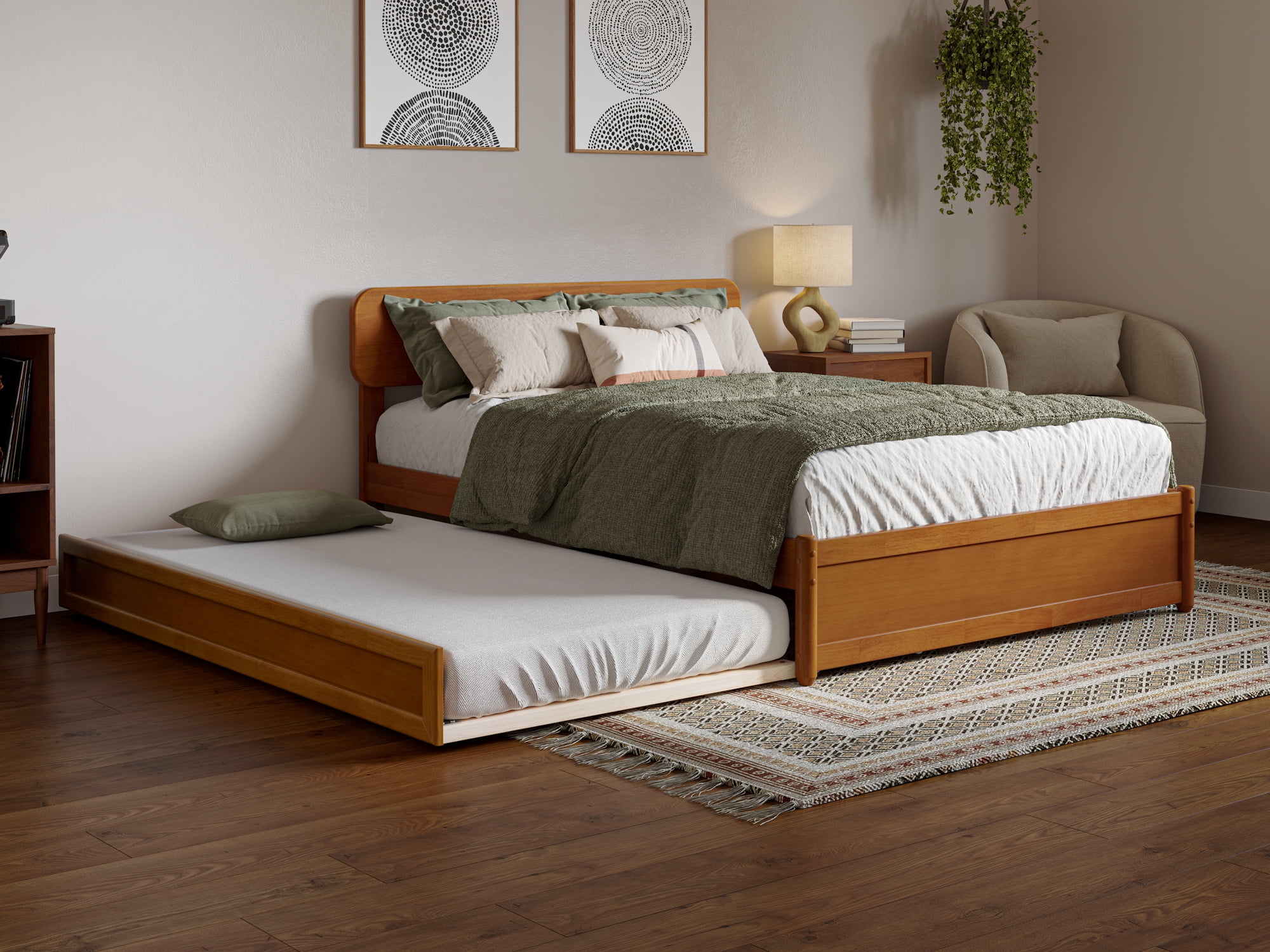 AFI Capri Full Solid Wood Platform Bed with Panel Footboard and Twin ...
