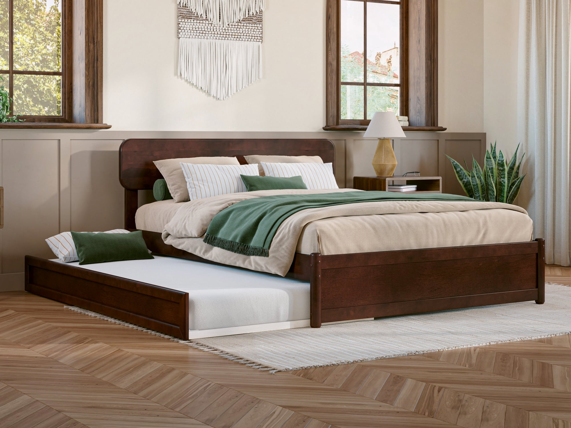 AFI Capri Platform Bed with Footboard & Twin Trundle - Walnut - Walmart.com