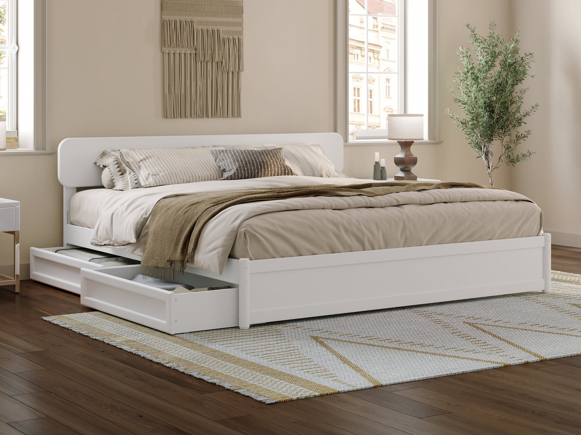 AFI Capri King Solid Wood Platform Bed with Panel Footboard and Storage ...