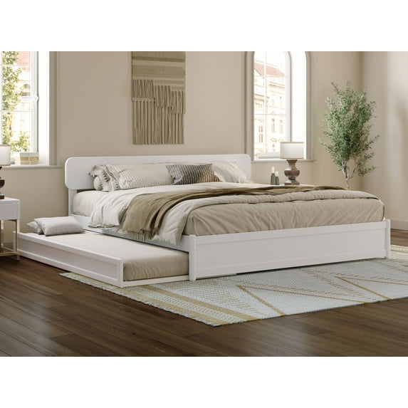 AFI Capri King Solid Wood Platform Bed with Panel Footboard and Twin-XL Trundle, White