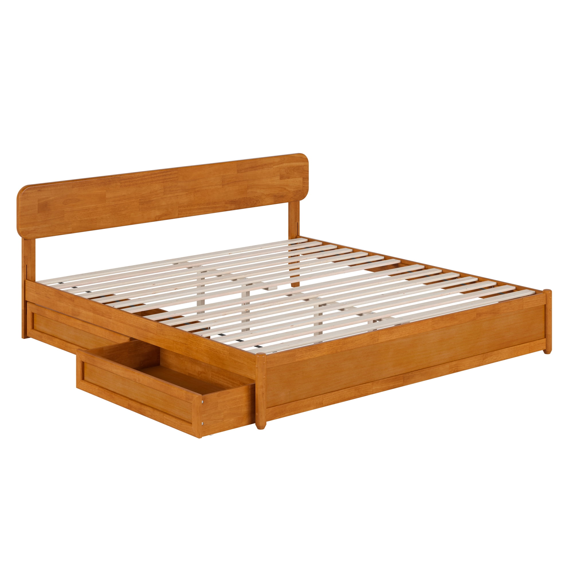AFI Capri King Wood Platform Bed with Panel Footboard and Storage Drawers, Light Toffee