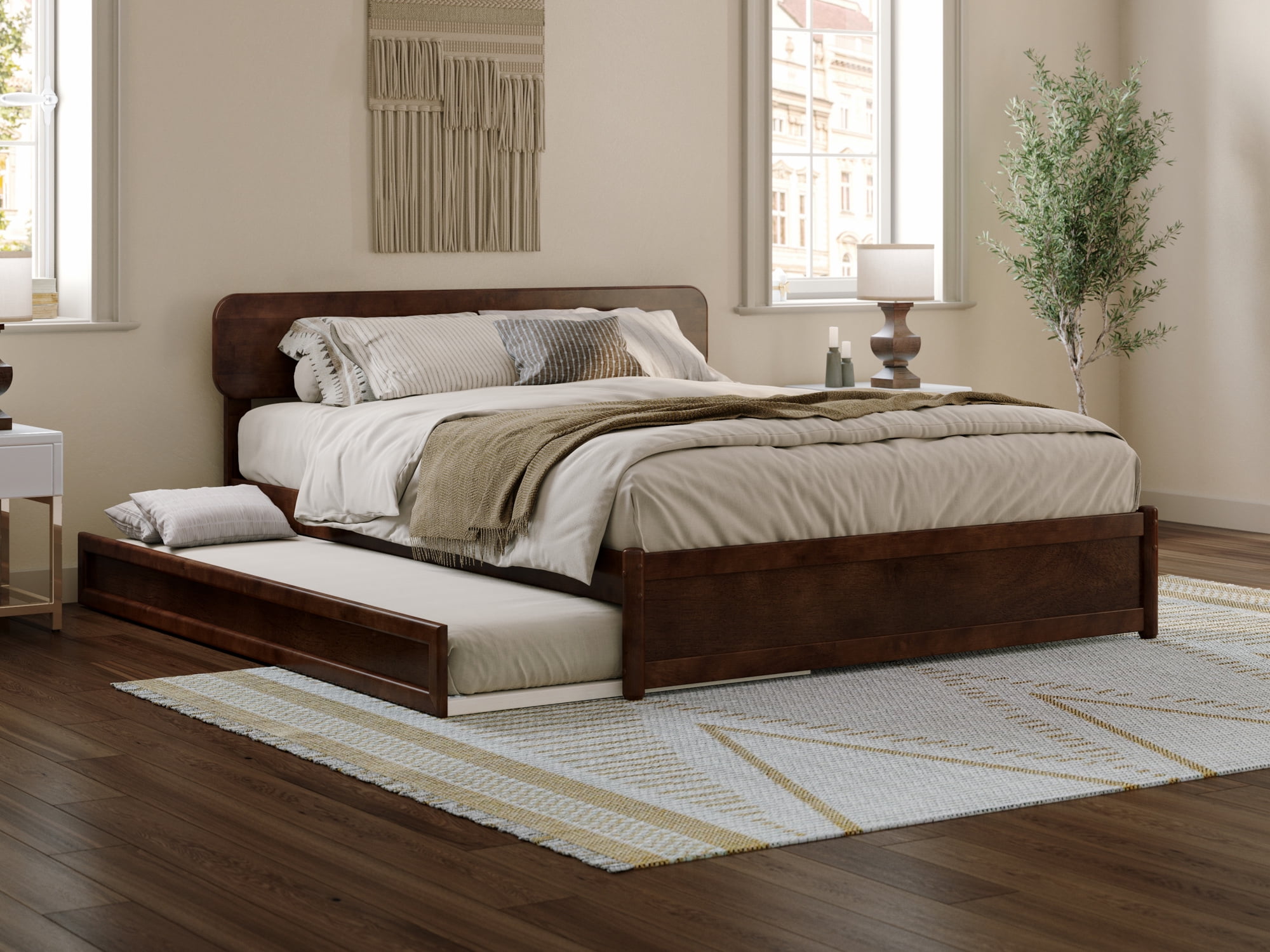 AFI Capri Queen Solid Wood Platform Bed with Panel Footboard and Twin ...