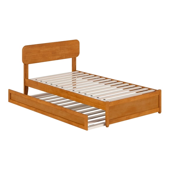 AFI Capri Twin Solid Wood Platform Bed with Panel Footboard and Twin Trundle, Light Toffee