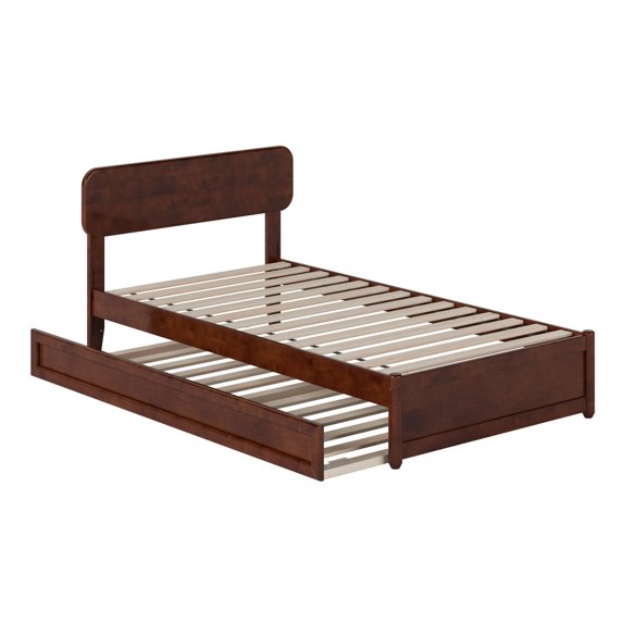 AFI Capri Twin Solid Wood Platform Bed with Panel Footboard and Twin Trundle, Walnut