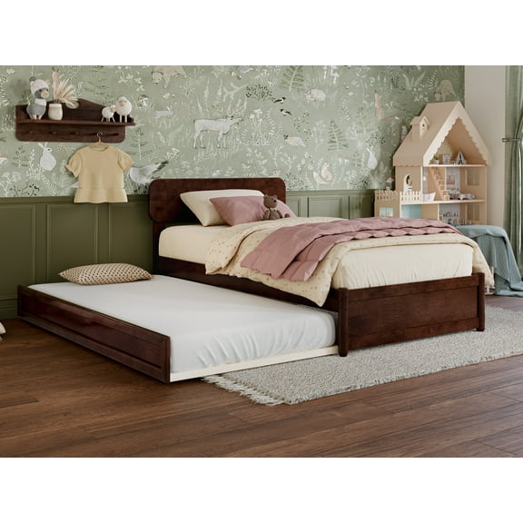AFI Capri Twin Solid Wood Platform Bed with Panel Footboard and Twin Trundle, Walnut