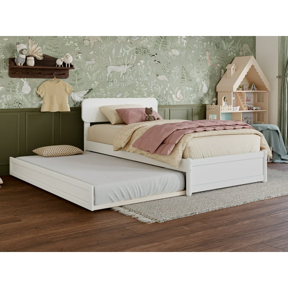 AFI Capri Twin Solid Wood Platform Bed with Panel Footboard and Twin Trundle, White