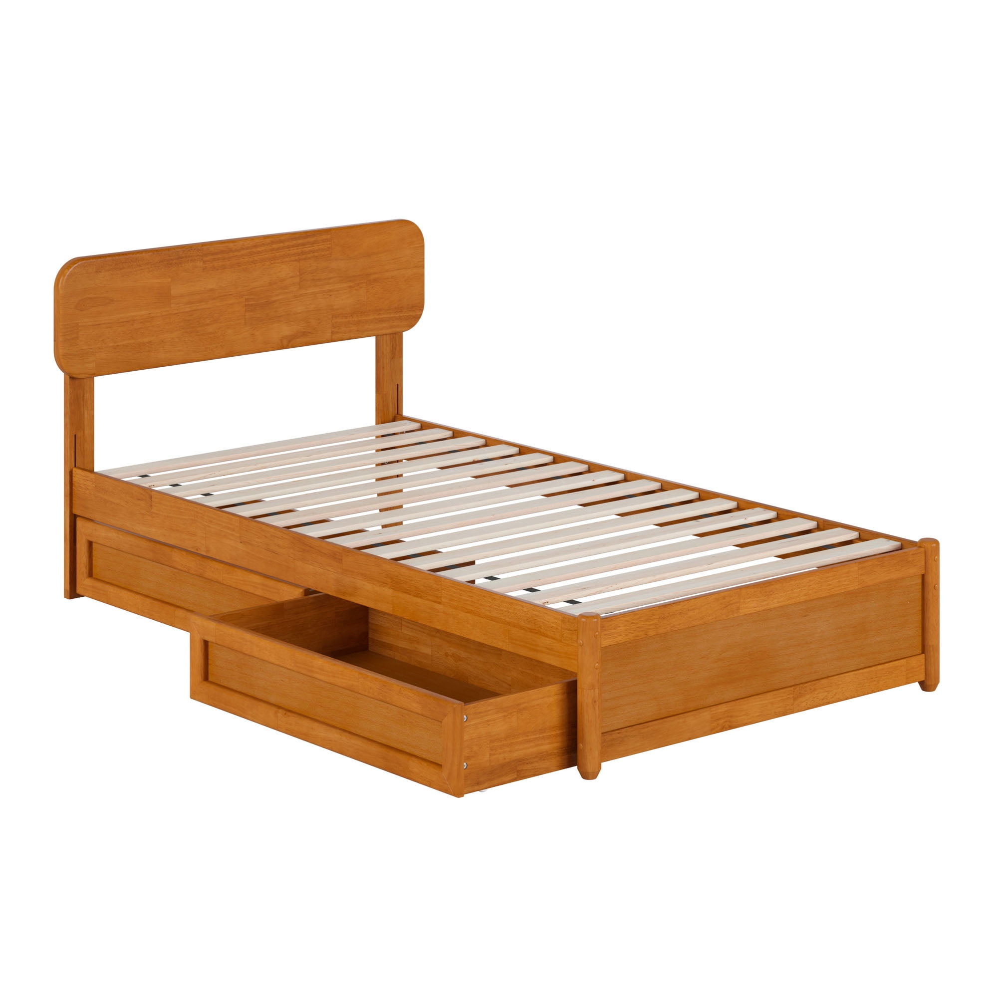 AFI Capri Twin Wood Platform Bed with Panel Footboard and Storage Drawers, Light Toffee