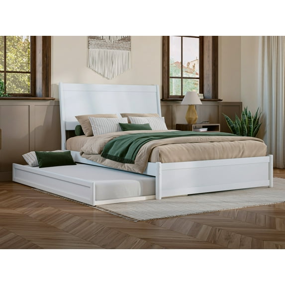 AFI Casanova Full Solid Wood Platform Bed with Panel Footboard and Twin Trundle, White