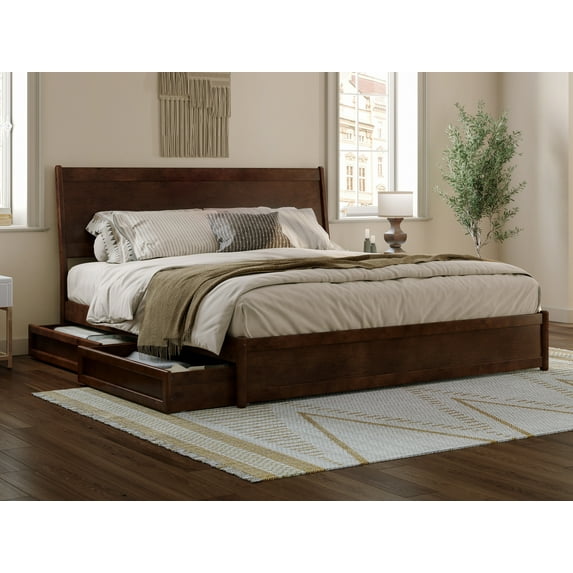 AFI Casanova King Solid Wood Platform Bed with Panel Footboard and Storage Drawers, Walnut