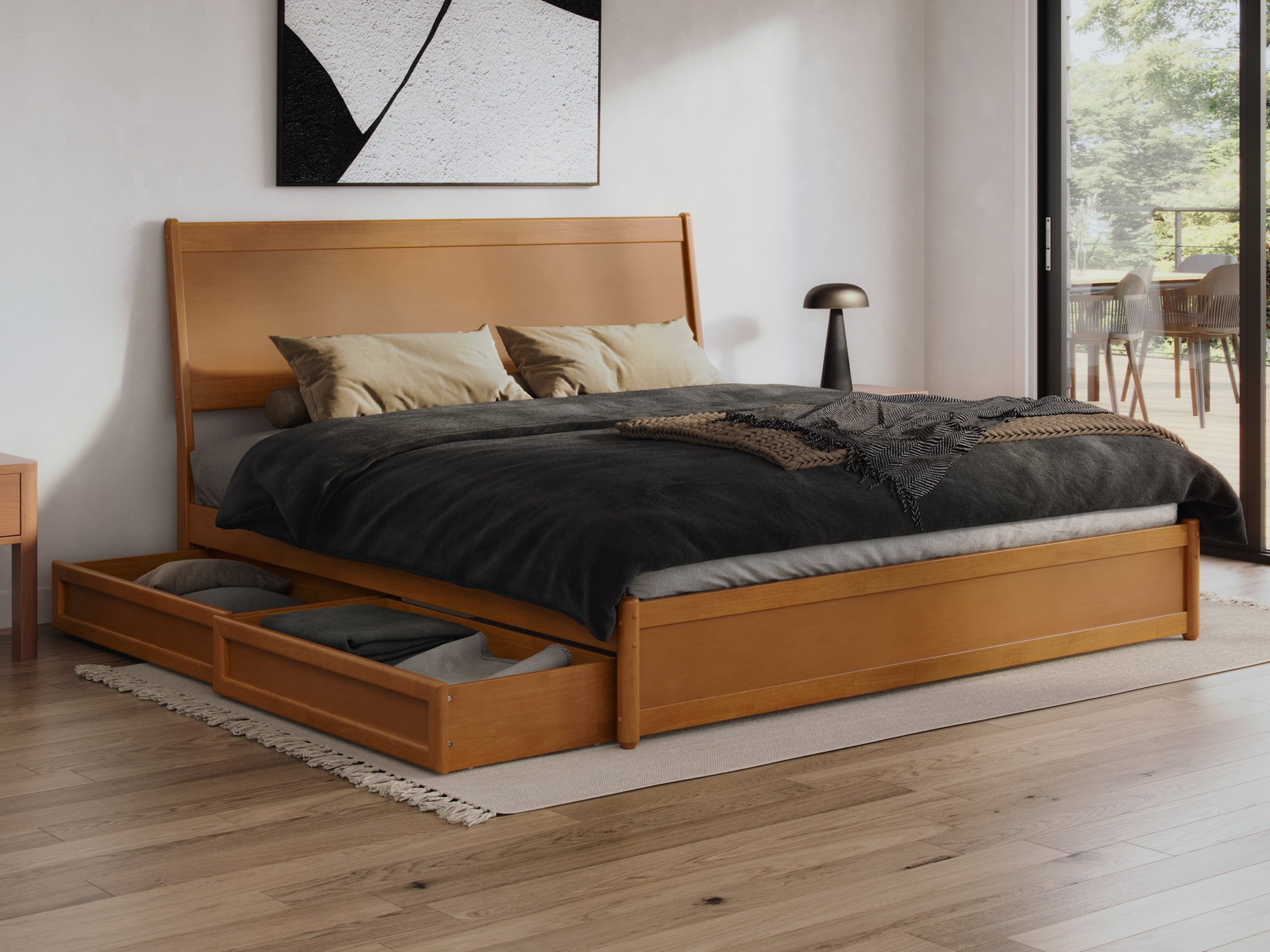 Casanova Light Toffee King Rubberwood Platform Bed with Storage Drawers
