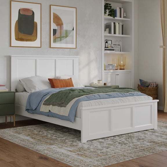 AFI Charlotte Full Solid Wood Low Profile Platform Bed with Matching Footboard, White