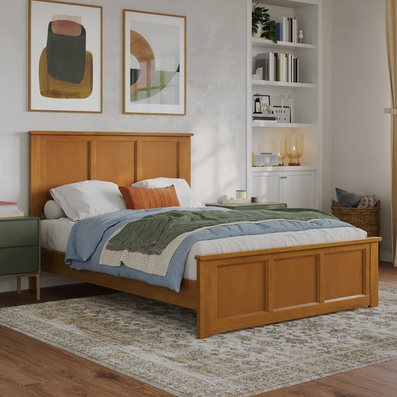 AFI Charlotte Full Wood Low Profile Platform Bed with Matching Footboard, Light Toffee
