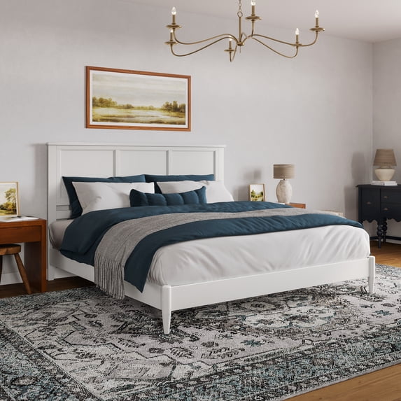 AFI Charlotte King Solid Wood Low Profile Platform Bed, White