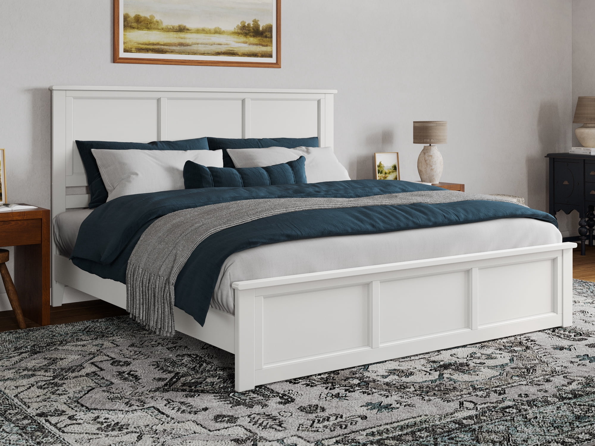 AFI Charlotte King Solid Wood Low Profile Platform Bed with Matching Footboard, White