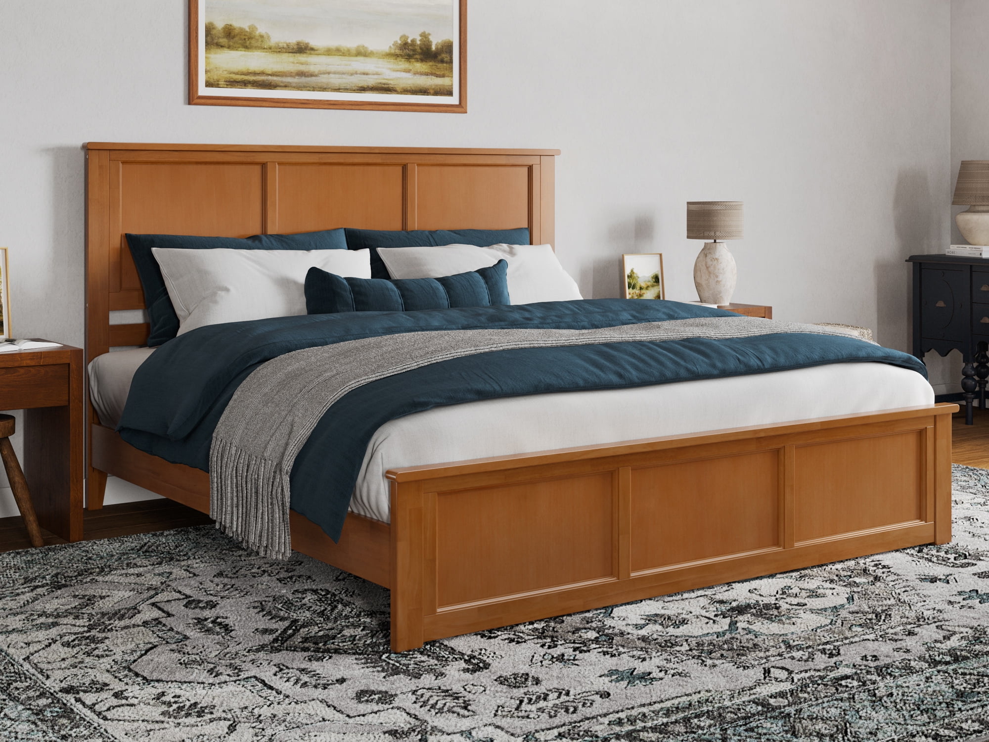 Charlotte King Light Toffee Wood Platform Bed with Headboard