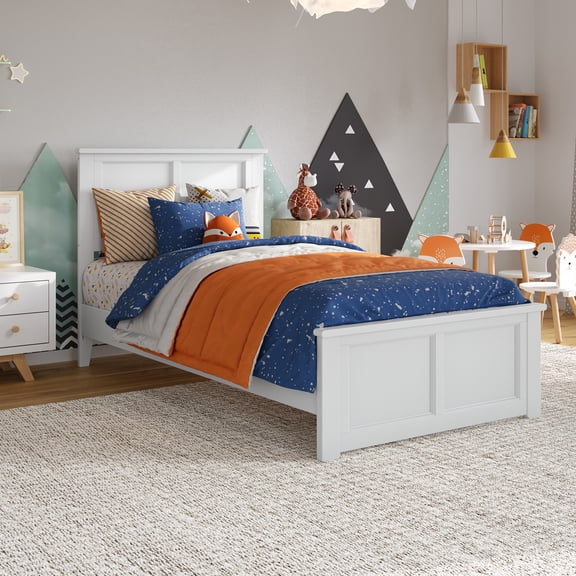 AFI Charlotte Twin Solid Wood Low Profile Platform Bed with Matching Footboard, White