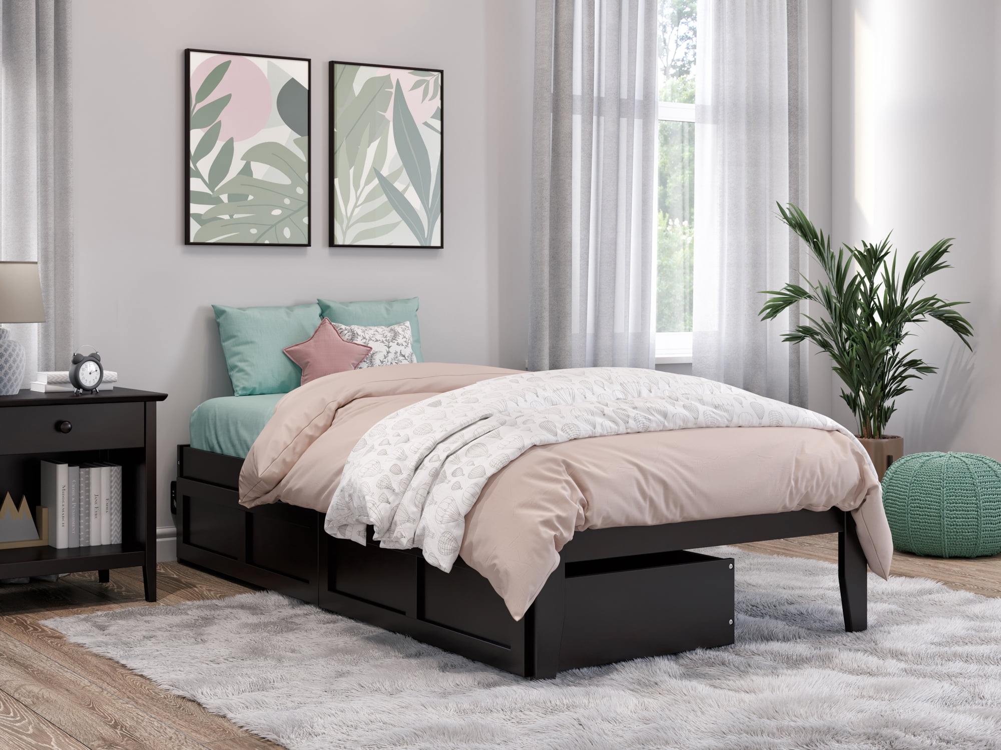AFI Colorado 14" Twin Wood Platform Bed Frame with Set of 2 Storage Drawers, Espresso