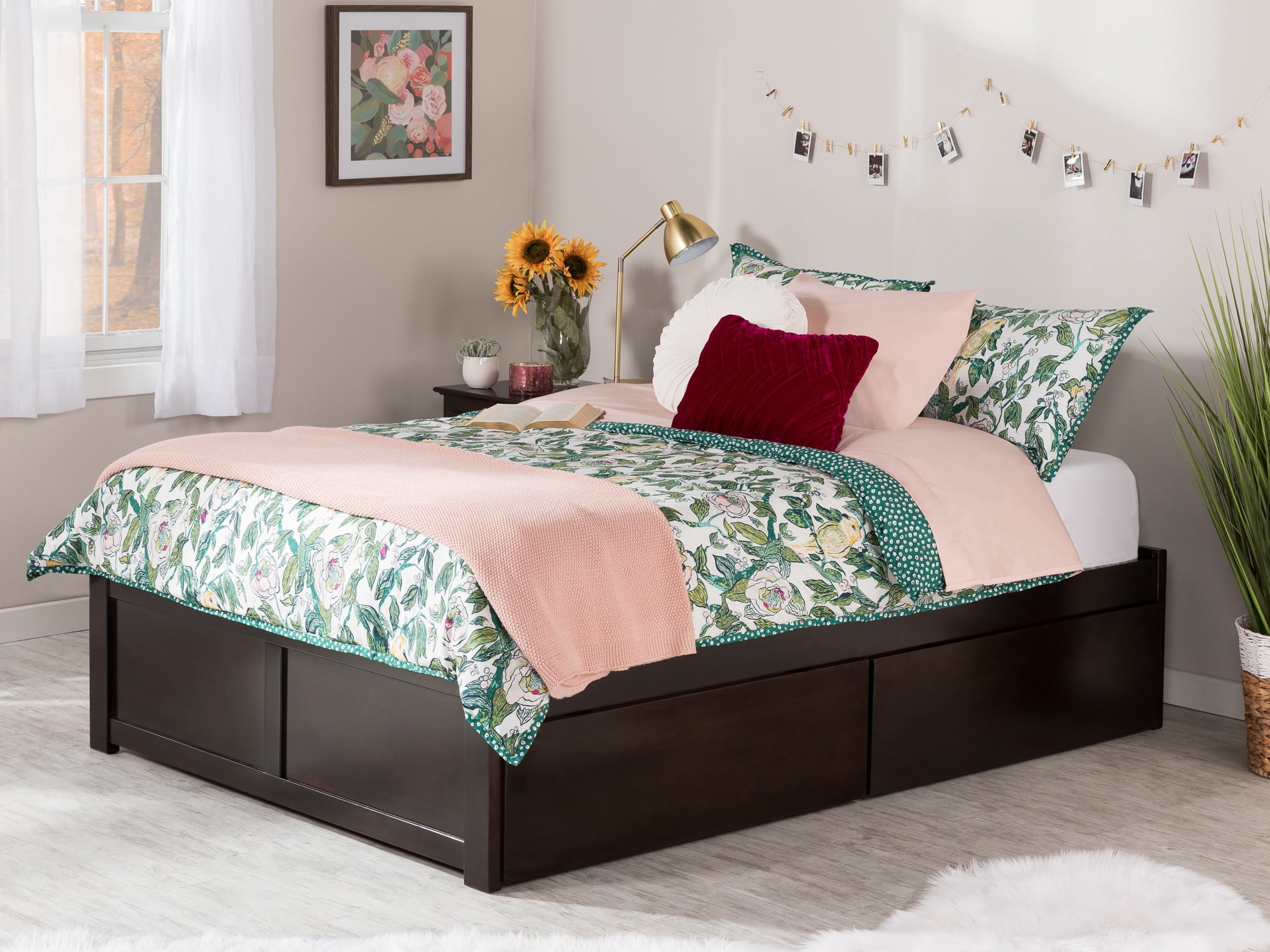 AFI Concord Full Solid Wood Platform Bed with Footboard & 2 Storage Drawers in Espresso