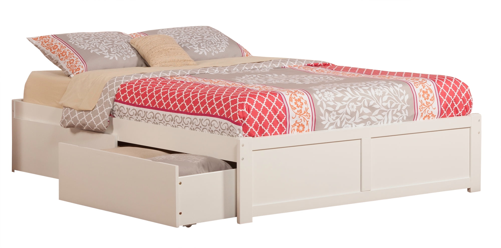 AFI Concord King Solid Wood Platform Bed with Footboard & 2 Storage Drawers in White