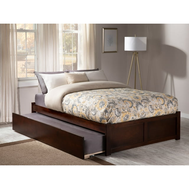 AFI Concord King Solid Wood Platform Bed with Footboard and Twin XL Trundle in Walnut