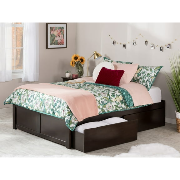 AFI Concord Queen Solid Wood Platform Bed with Footboard & 2 Storage Drawers in Espresso