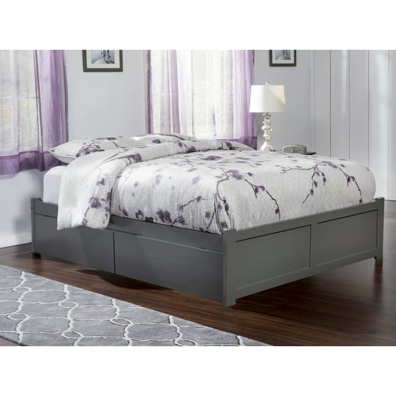 AFI Concord Queen Solid Wood Platform Bed with Footboard & 2 Storage Drawers in Grey