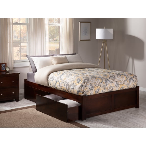 AFI Concord Queen Solid Wood Platform Bed with Footboard & 2 Storage Drawers in Walnut