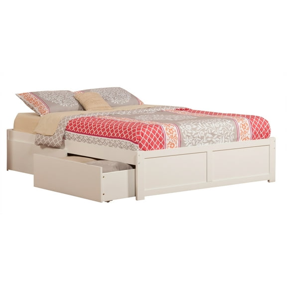 AFI Concord Queen Solid Wood Platform Bed with Footboard & 2 Storage Drawers in White