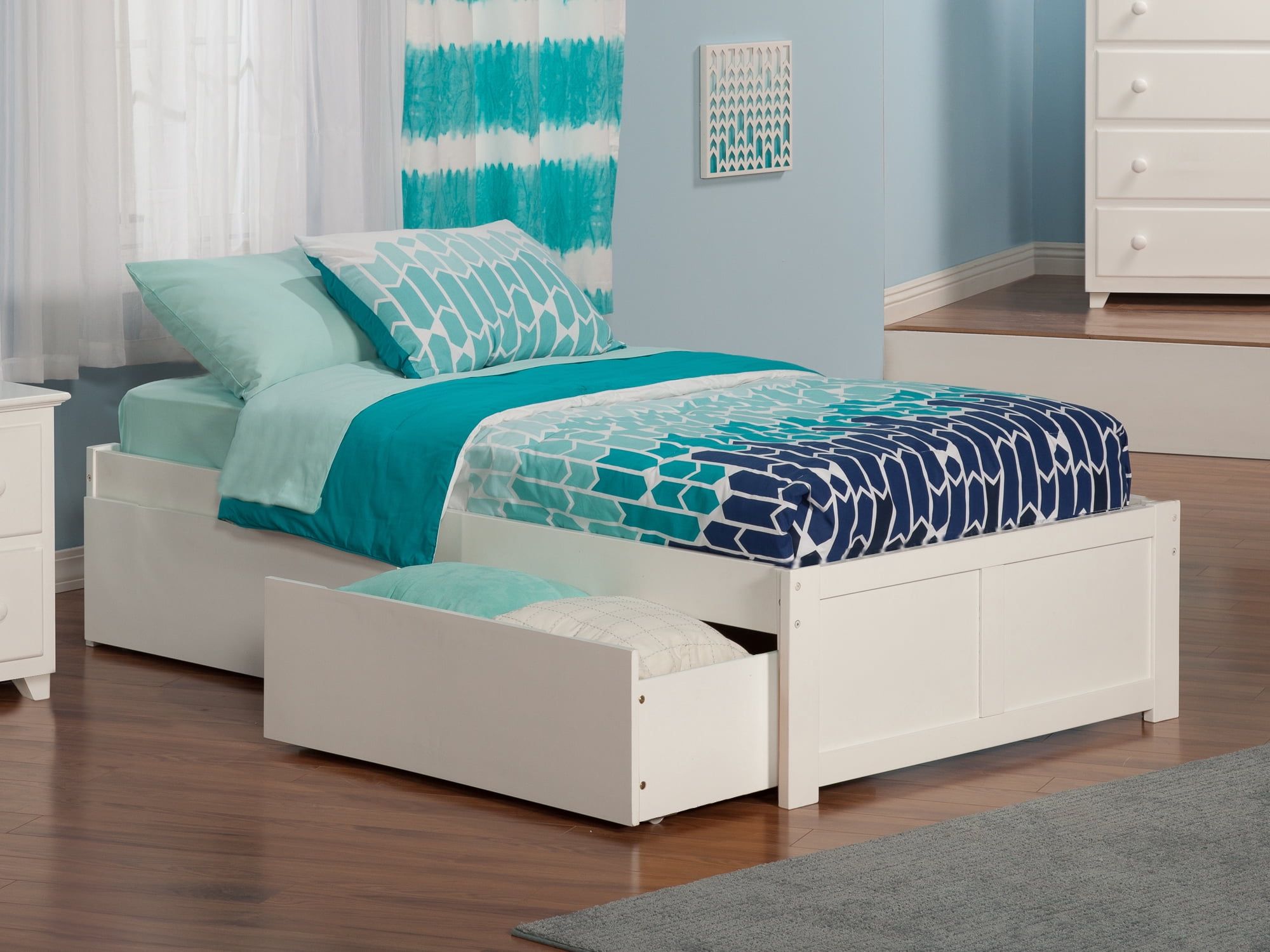 AFI Concord Twin Solid Wood Platform Bed with Footboard & 2 Storage Drawers in White