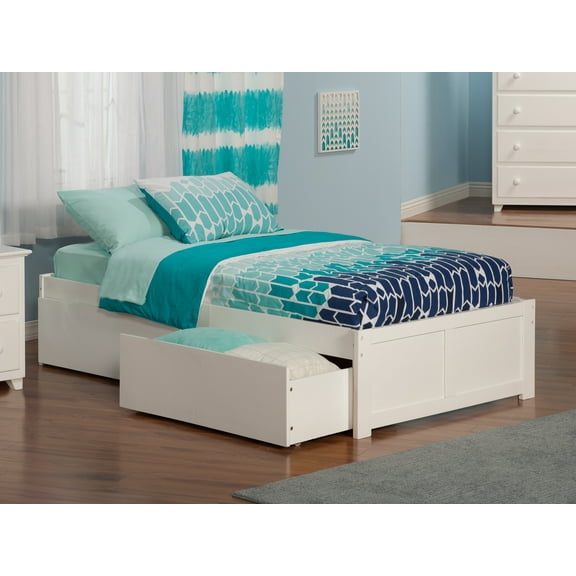 AFI Concord Twin Solid Wood Platform Bed with Footboard & 2 Storage Drawers in White