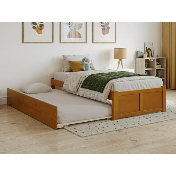 AFI Concord Twin Wood Platform Bed with Footboard and Twin Trundle, Light Toffee