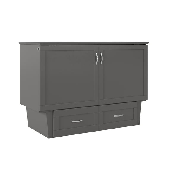 AFI Dahlia Full Solid Wood Murphy Bed Chest with Drawer and Charger, Grey