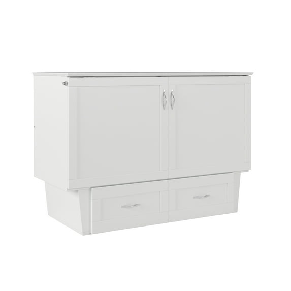 AFI Dahlia Full Solid Wood Murphy Bed Chest with Drawer and Charger, White