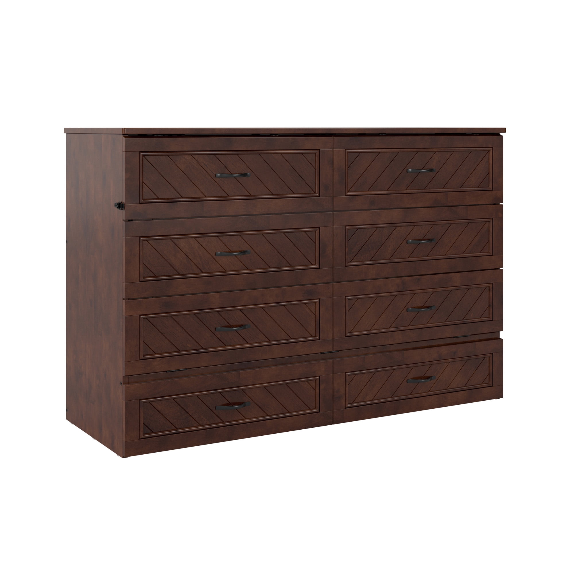 Dakota Queen Walnut Wood Murphy Bed Chest with Storage Drawer