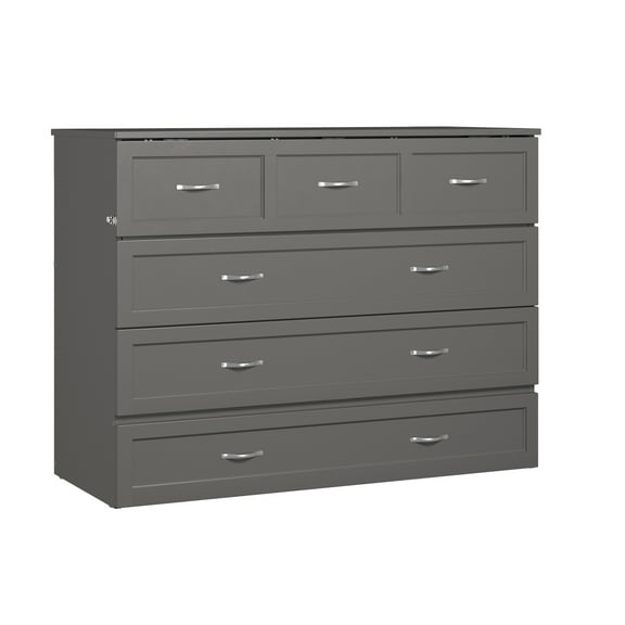 AFI Deerfield Full Solid Wood Modern Murphy Bed Chest with Mattress in Gray