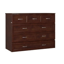 AFI Deerfield Full Solid Wood Modern Murphy Bed Chest with Mattress in Walnut