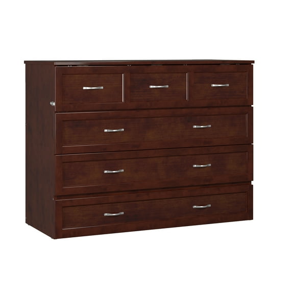 AFI Deerfield Full Solid Wood Modern Murphy Bed Chest with Mattress in Walnut