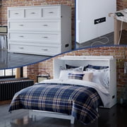 AFI Deerfield Full Solid Wood Murphy Bed Chest with Mattress, Drawer & Charger in White