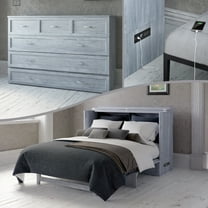 AFI Deerfield Queen Solid Wood Murphy Bed Chest with Mattress, Drawer & Charger in Driftwood