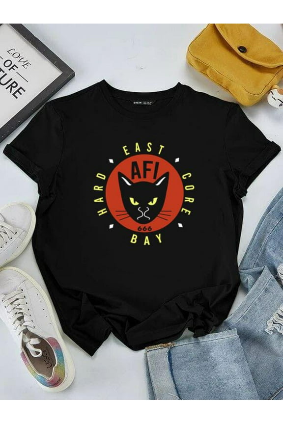 AFI East Bay Hardcore Cat Face Halloween Black Cat Punk Rock T-Shirt Unisex, for men & women, up to size 5XL