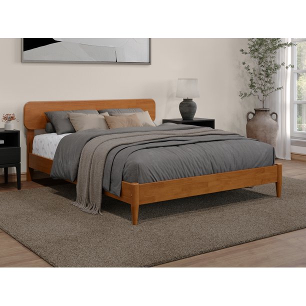 AFI Florence Queen Solid Wood Low Profile Platform Bed, Light Toffee