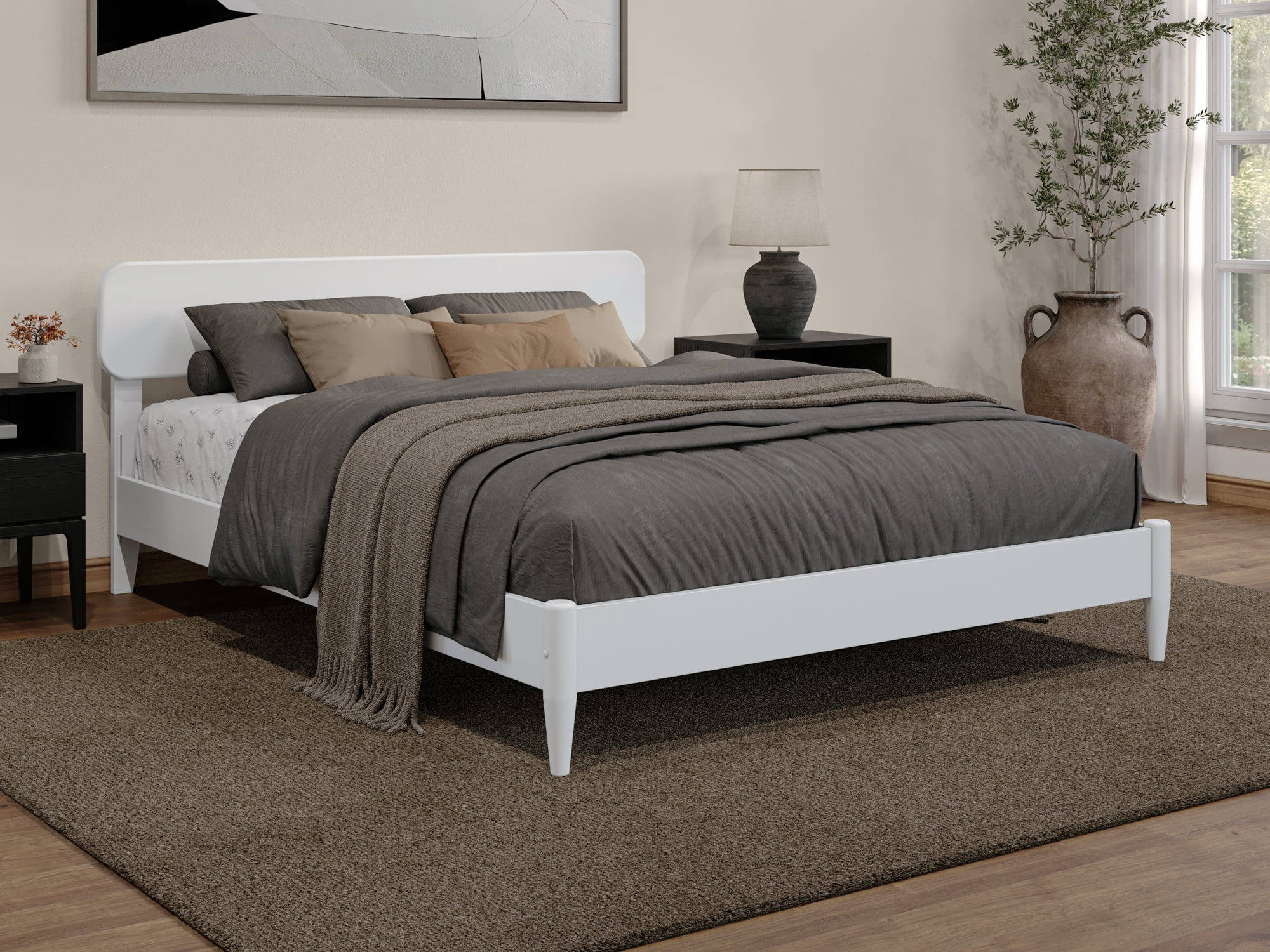 Florence White Queen Solid Wood Low Profile Platform Bed