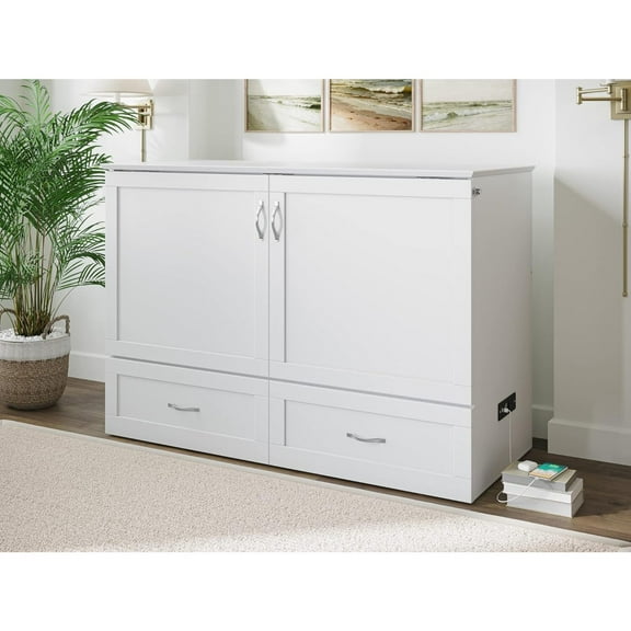 AFI Hamilton Full Solid Wood Murphy Bed Chest with Built-In Charger in White