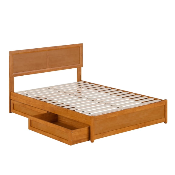 AFI Lylah Full Wood Platform Bed with Panel Footboard and Storage Drawers, Light Toffee