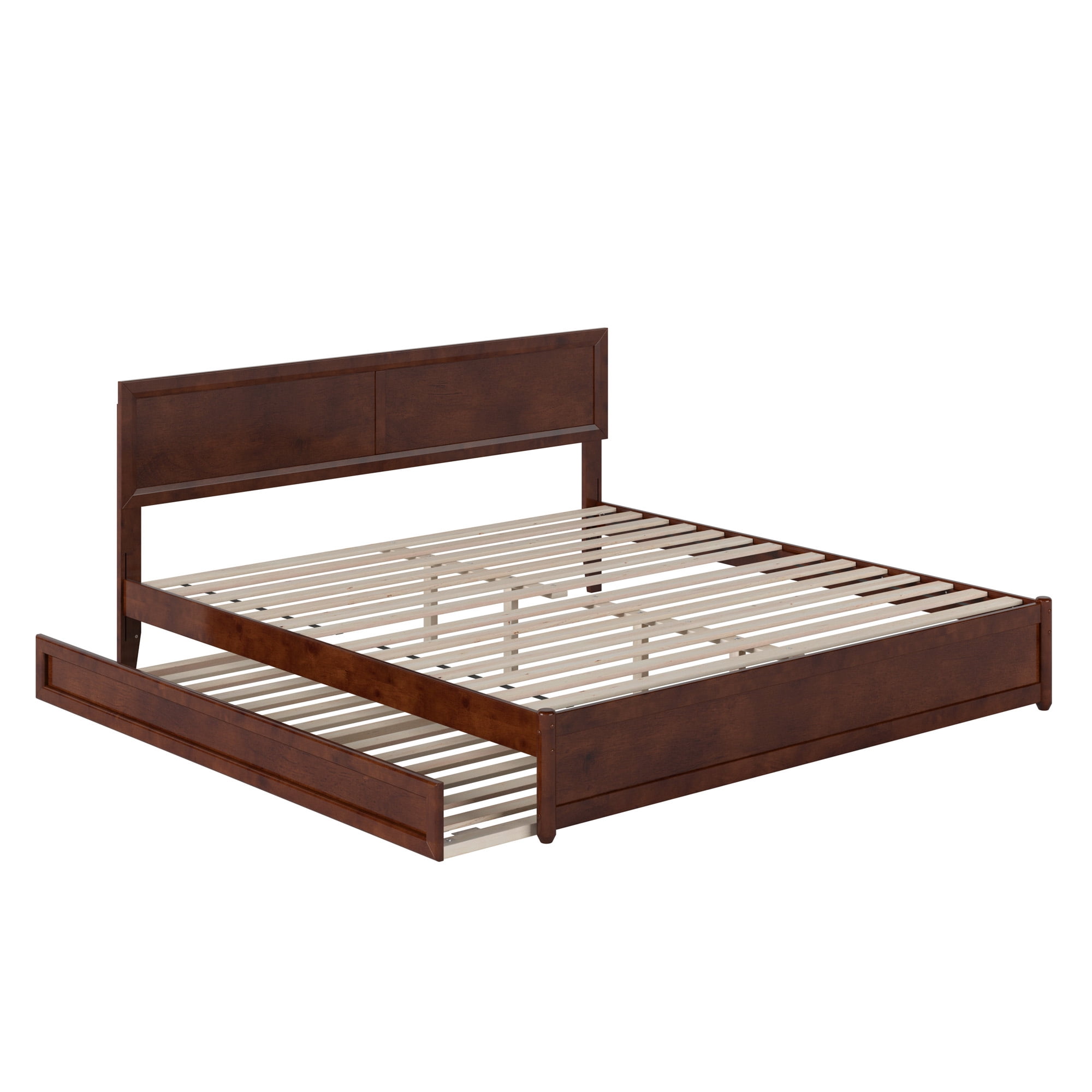 AFI Lylah King Wood Platform Bed with Panel Footboard and Twin XL Trundle, Walnut