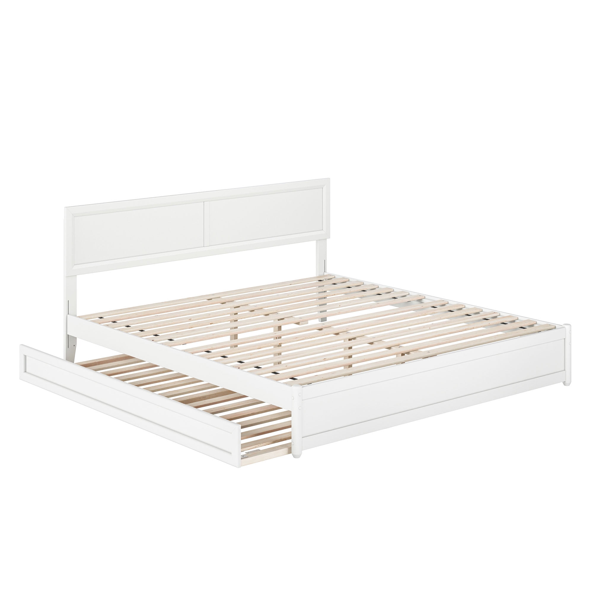 AFI Lylah King Wood Platform Bed with Panel Footboard and Twin-XL Trundle, White