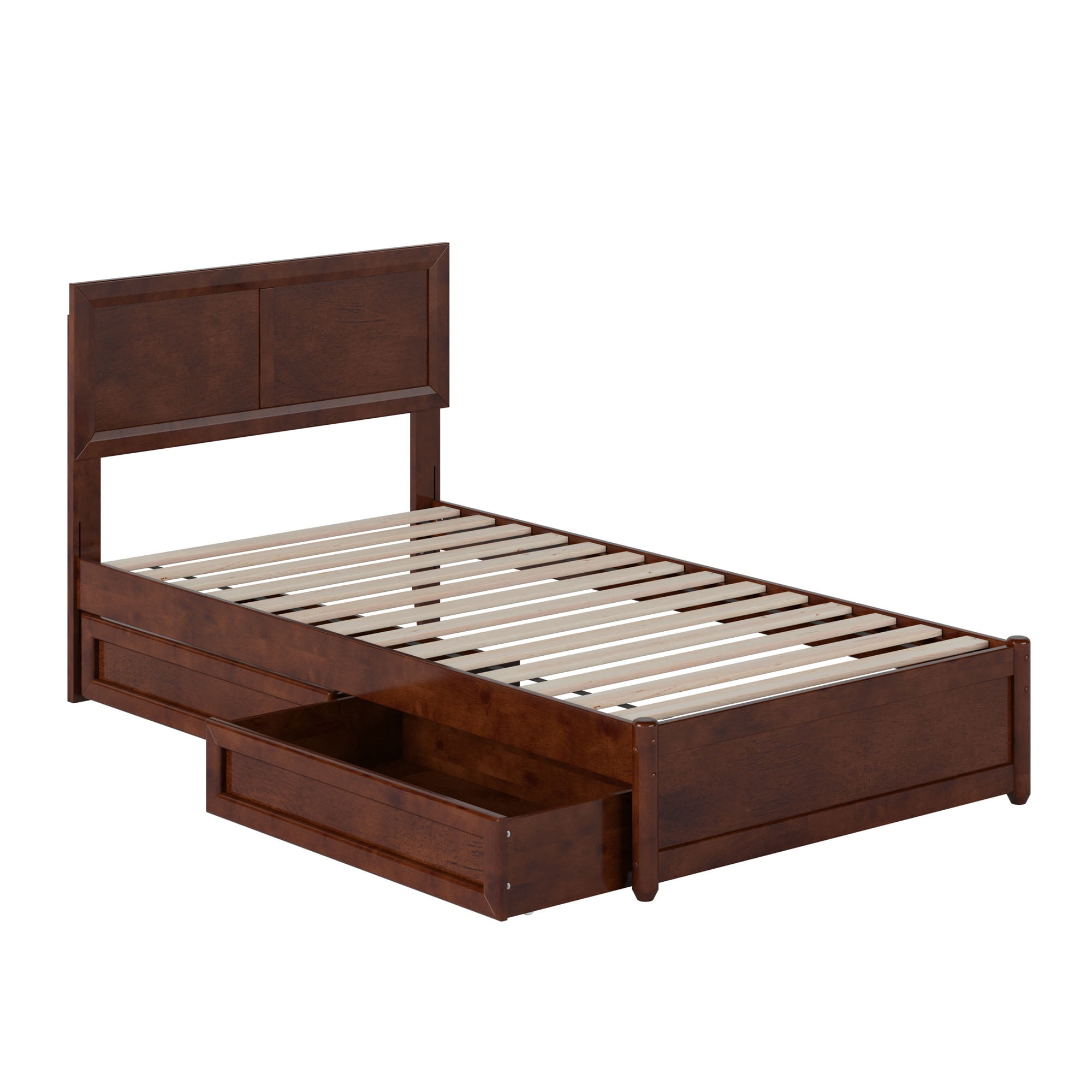 AFI Lylah Twin Wood Platform Bed with Panel Footboard and Storage Drawers, Walnut