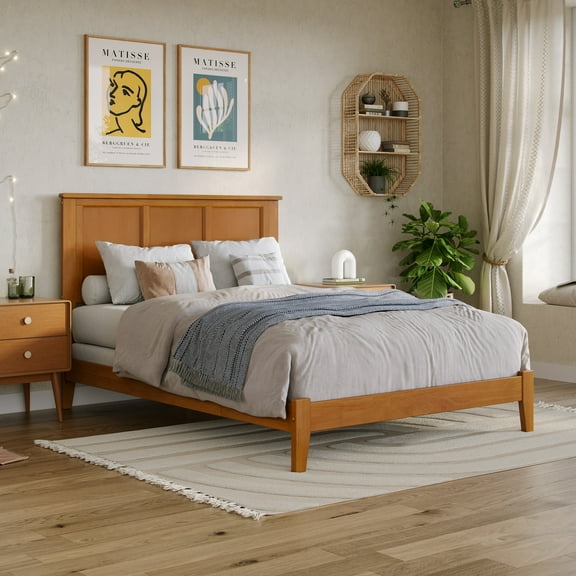 AFI Madison Full Solid Wood Foundation Bed, Light Toffee